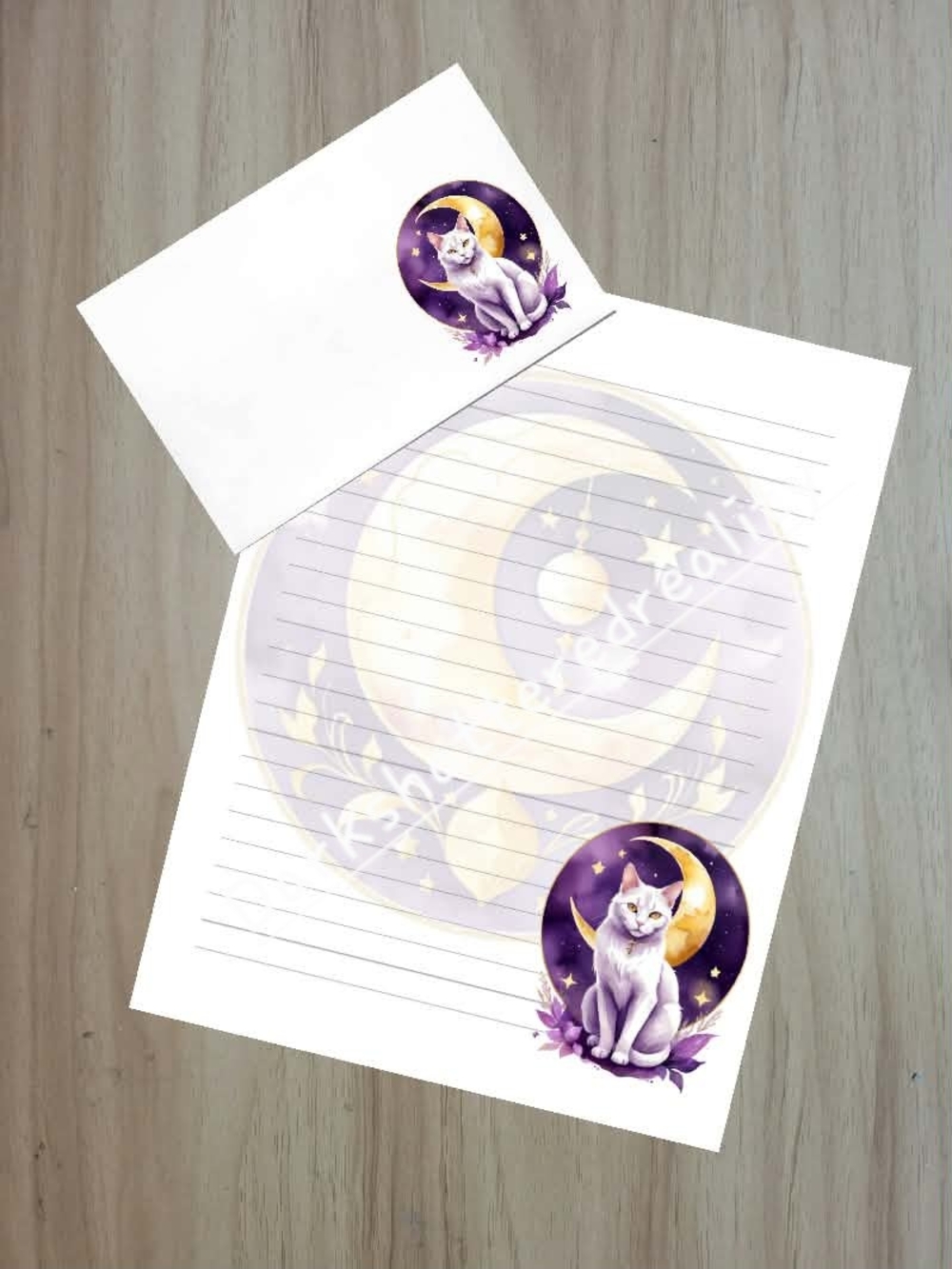 π€NEWπ€ 24pc Mystic Moon Cat Lined Stationery - Purple